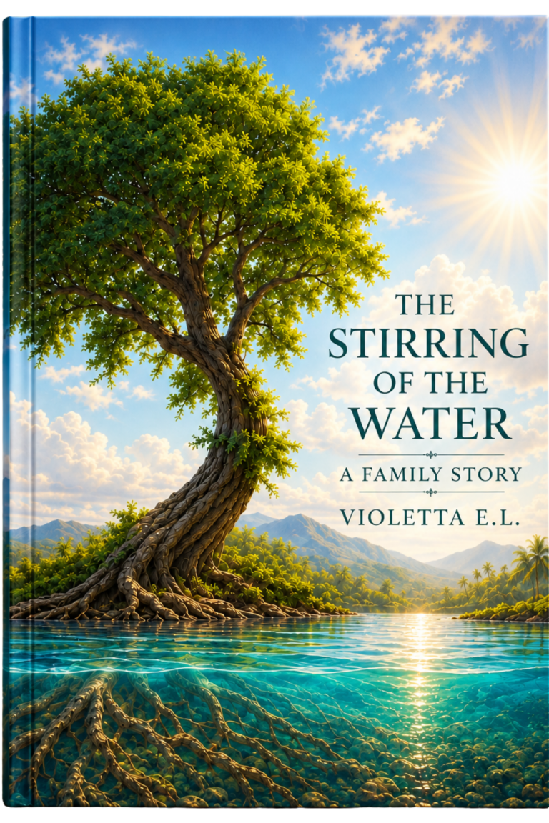 The-Stirring-of-the-water-a-novel-of-four-sisters-violetta-el-book-cover The Stirring of the Water A Novel of Four Sisters Violetta E.L. Four women standing on a beach, with a tropical background.